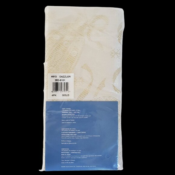 Avon 4 Pack Cloth Napkins 17"x17" Gold Metallic Christmas Holidays Snowflake - Picture 3 of 5